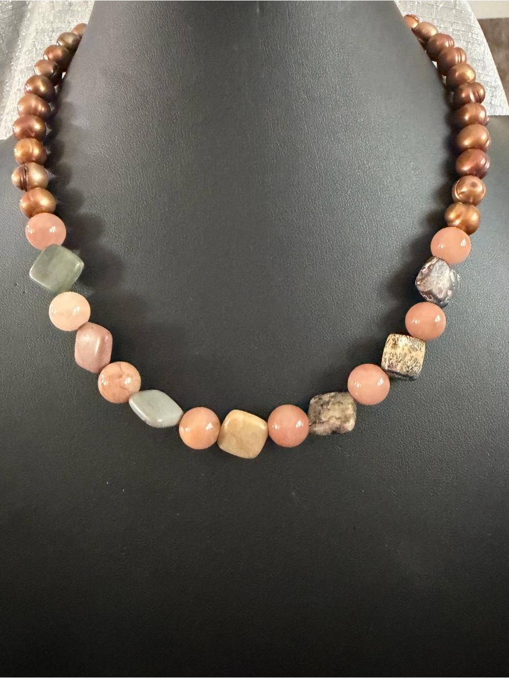 Multi-Stone Peach and Earth Tone Beaded Necklace